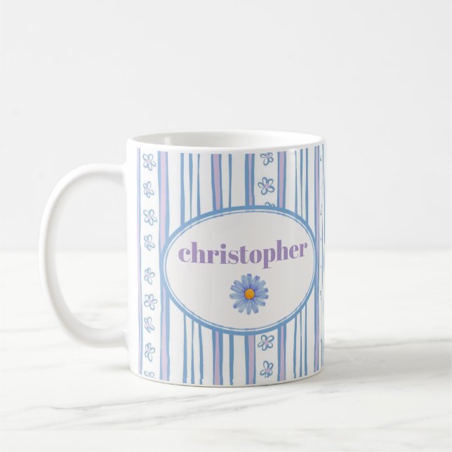 Cute Custom Name Stripes Coffee Mug (Left)