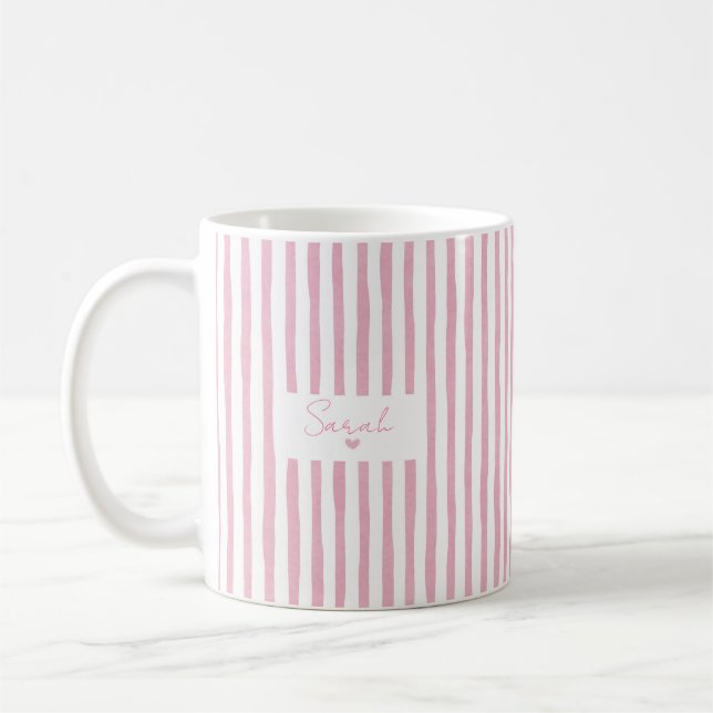 Cute Custom Name Stripes Coffee Mug (Left)