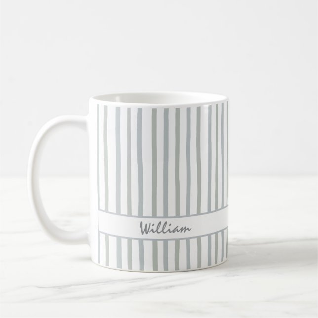 Cute Custom Name Stripes Pattern Coffee Mug (Left)