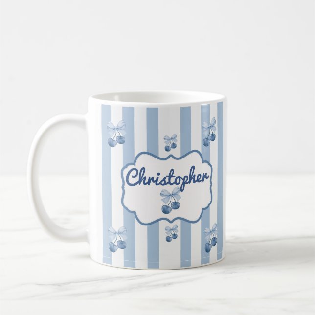 Cute Custom Name Stripes Pattern Coffee Mug (Left)