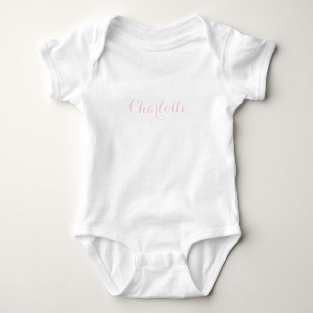 Cute Custom name text light pink white Baby Bodysuit (Front)