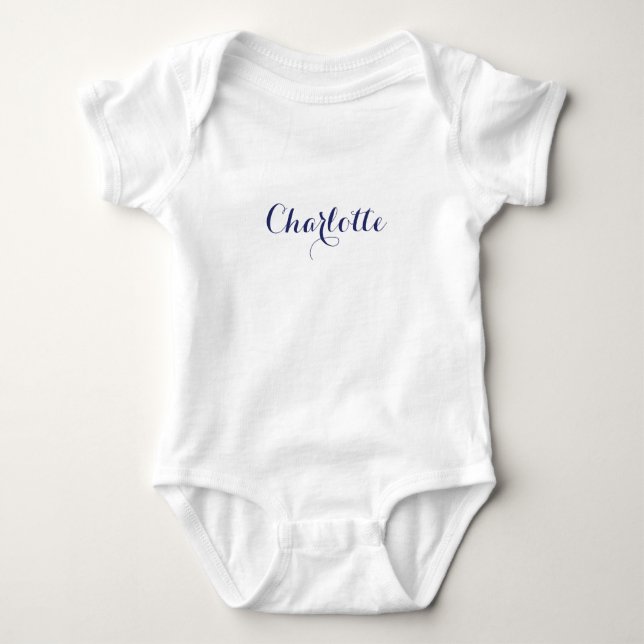 Cute Custom name text navy blue white Baby Bodysuit (Front)