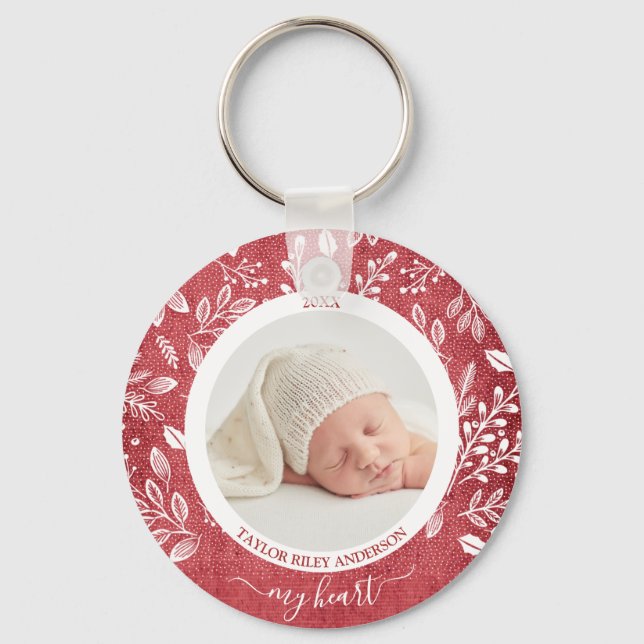 Cute Custom Newborn Photo Keychain (Front)