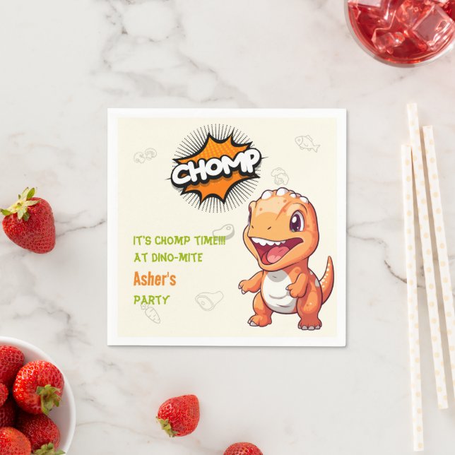 Cute Custom Orange Dinosaur Party Napkin  (Insitu)