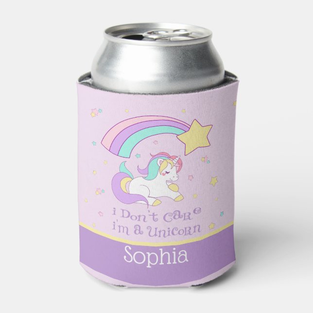 Cute Custom Personalised Magical Rainbow Unicorn Can Cooler (Can Front)