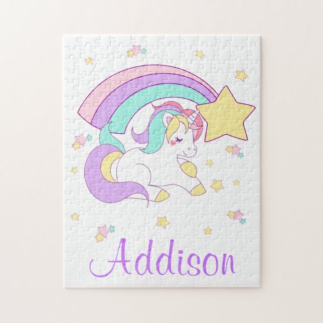 Cute Custom Personalised Magical Rainbow Unicorn Jigsaw Puzzle (Vertical)