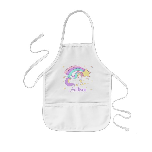 Cute Custom Personalised Magical Rainbow Unicorn Kids Apron (Front)
