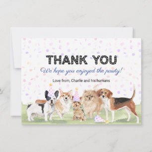 Cute Custom Pet Pawty Blue Dog Birthday Party Thank You Card