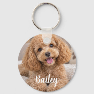 Cute Custom Pet Photo and Name Dog Key Ring
