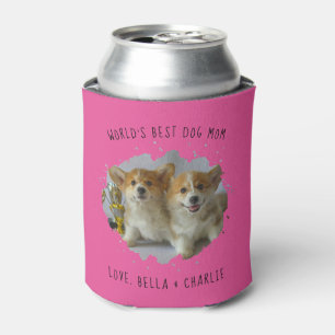 Cute Custom Pet Photo Splash Best Dog Mum Hot Pink Can Cooler
