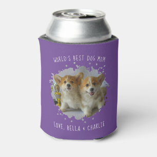 Cute Custom Pet Photo Splash Best Dog Mum Purple Can Cooler