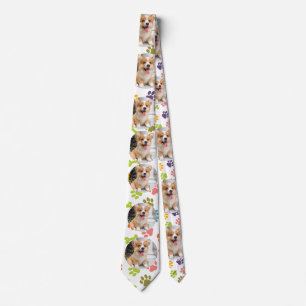 Cute Custom Pet Photo tie with Colorful Paw Prin