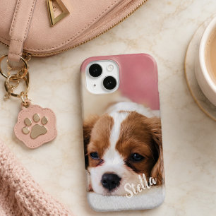 Cute Custom Pet Photo with Personalised Name iPhone 15 Case