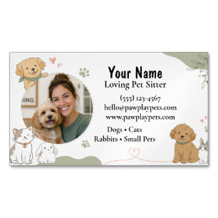 Cute Custom Pet Sitter Magnet Business Card 