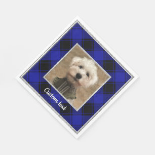 Cute Custom Photo Frame Blue & Black Plaid Napkin