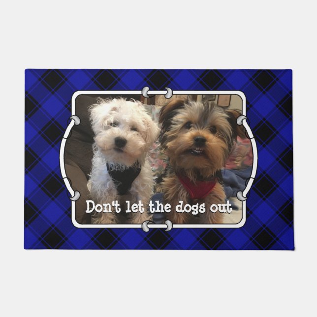 Cute Custom Photo Frame Classic Blue & Black Plaid Doormat (Front)