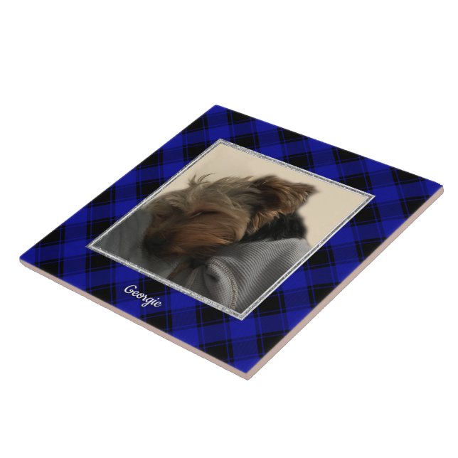 Cute Custom Photo Frame Classic Blue & Black Plaid Tile (Side)