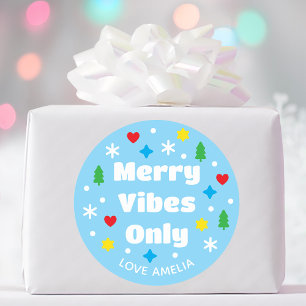 Cute Custom Photo Holiday Retro Blue Christmas Classic Round Sticker