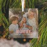 Cute Custom Photo Keepsake MOMMY Gift Glass Tree Decoration<br><div class="desc">Modern Custom Photo Christmas Ornaement with the text 'There's no one quite like MOMMY' featuring a combination of script and sans typography and a cute little heart. Personalise with the name/s of whom it's from. This ornament would work for (grandpa, mother, father, sister etc). A precious keepsake gift for all...</div>