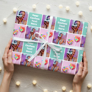 Cute Custom Photo Modern Retro Green Trendy Wrapping Paper