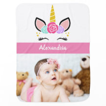 Cute Custom Photo & Name/Floral Unicorn