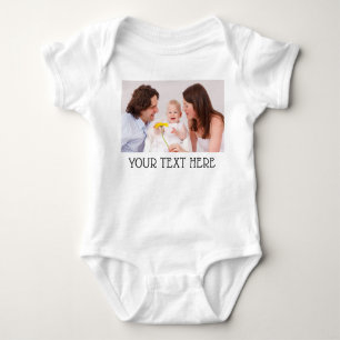 Cute Custom Photo & Name Text White Baby Bodysuit