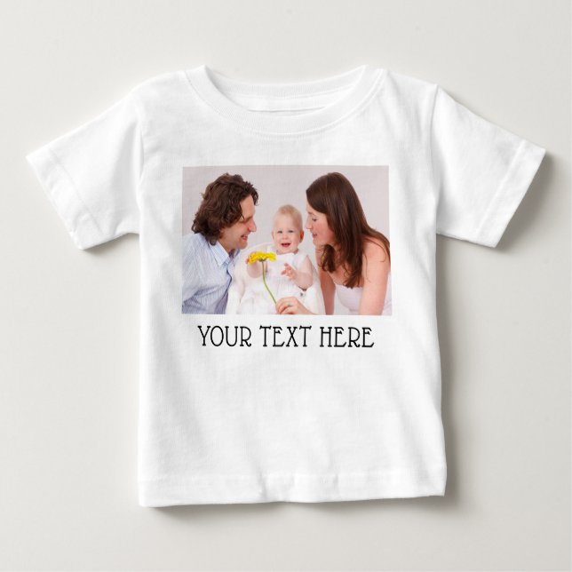 Cute Custom Photo & Name Text White Baby T-Shirt (Front)