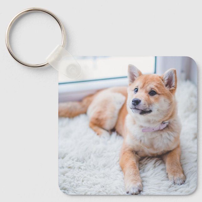 Cute Custom Photo Pet Dog Name Key Ring (Front)