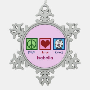 Cute Custom Pink Cow Snowflake Pewter Christmas Ornament