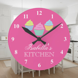 Cute custom pink cupcake kitchen wall clock