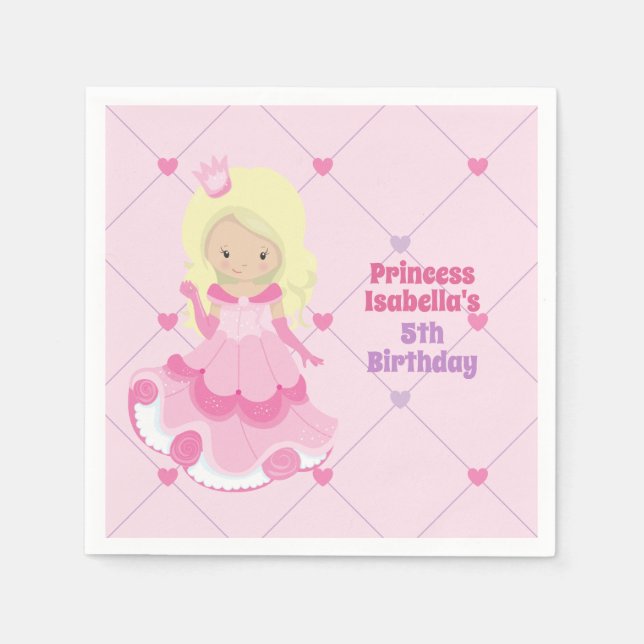 Cute Custom Pink Princess Birthday Party Napkin (Front)