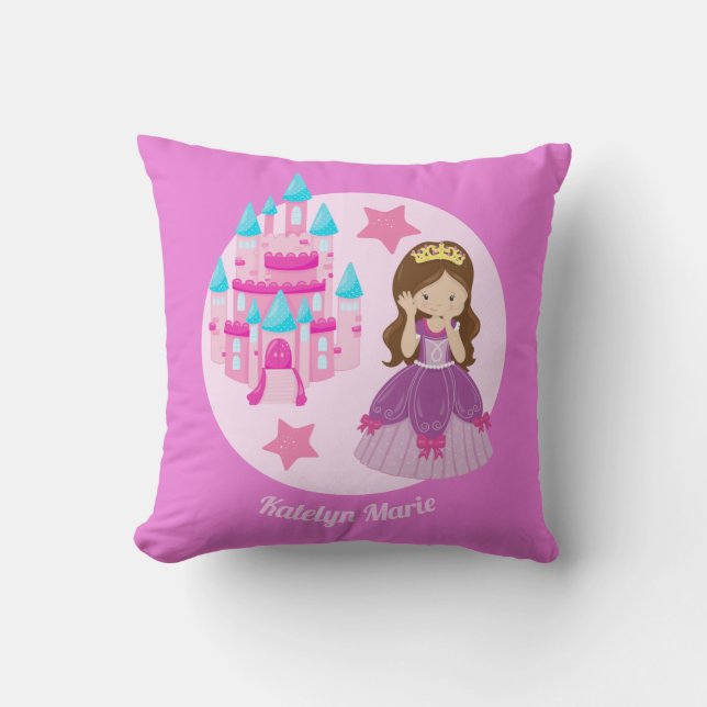 Cute Custom Pink Princess Castle Birthday Cushion (Front)
