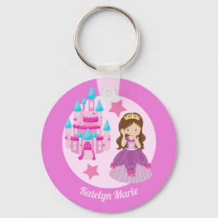 Cute Custom Pink Princess Castle Fairy Tale Key Ring