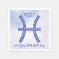Cute Custom Pisces Sign Purple Birthday Party