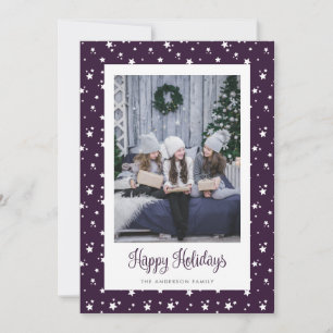 Cute Custom Purple Stars Photo Holiday Cards