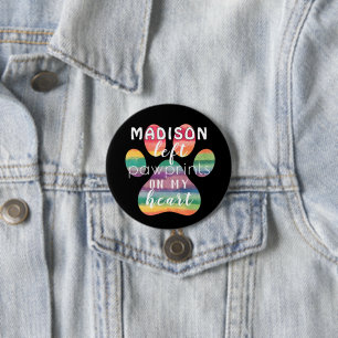 Cute Custom Rainbow Bridge Paw Prints On My Heart 7.5 Cm Round Badge