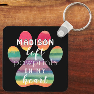 Cute Custom Rainbow Bridge Paw Prints On My Heart Key Ring