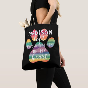 Cute Custom Rainbow Bridge Paw Prints On My Heart Tote Bag