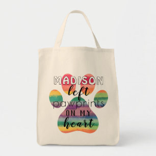 Cute Custom Rainbow Bridge Paw Prints On My Heart Tote Bag