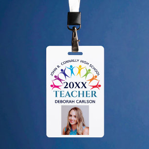 Cute Custom School Teacher Rainbow Staff Bar Code ID Badge