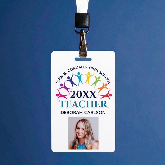 Cute Custom School Teacher Rainbow Staff Bar Code ID Badge (Creator Uploaded)