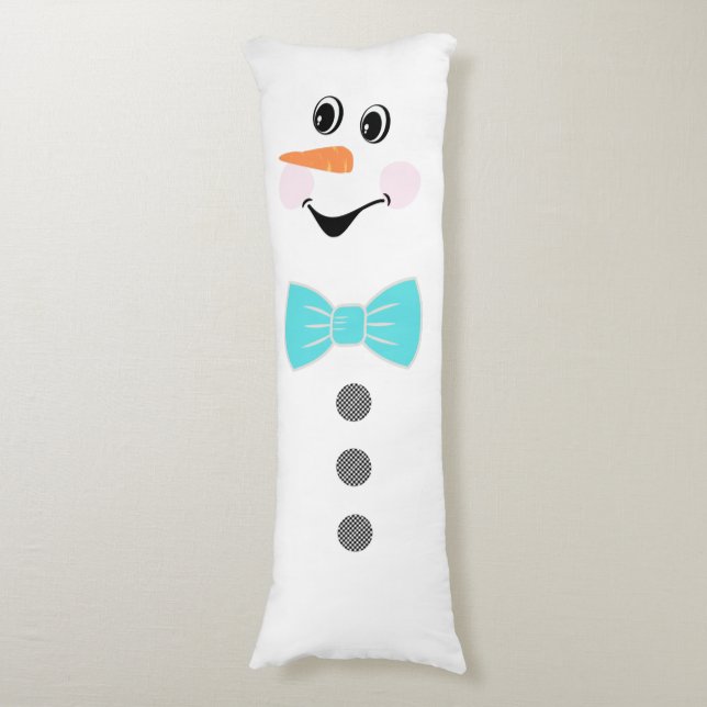 Cute Custom Snowman with Teal Blue Bowtie Body Cushion (Front Vertical)