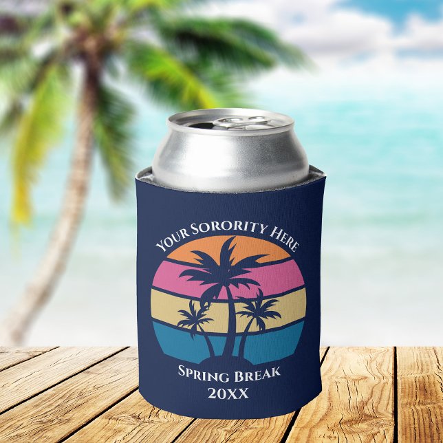 Cute Custom Sorority Spring Break Beach Party Blue Can Cooler (Creator Uploaded)