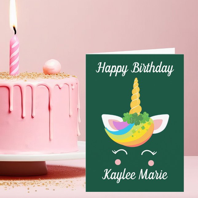 Cute Custom St. Patricks Day Unicorn Birthday Girl Card (Creator Uploaded)