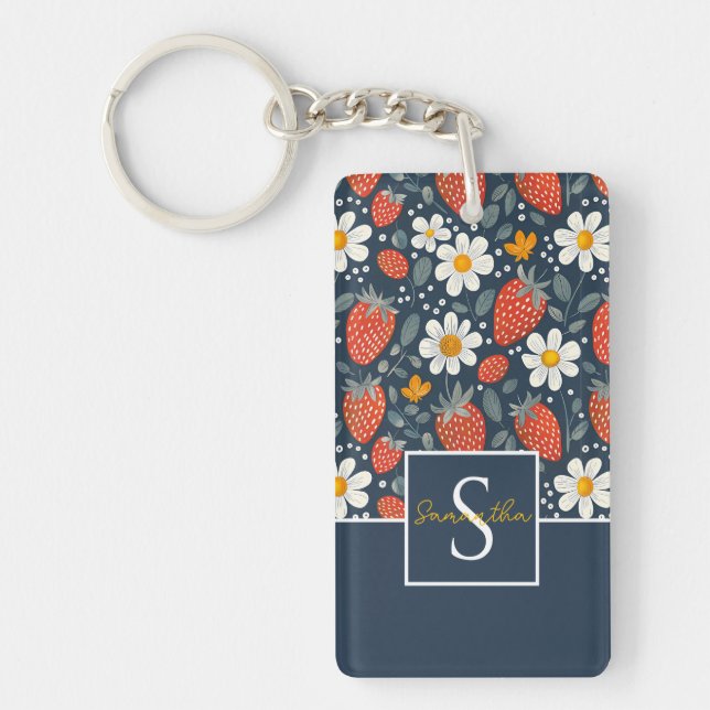Cute Custom Strawberry  Pattern Key Ring (Front)