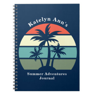 Cute Custom Summer Beach Vacation Blue Palm Tree Notebook