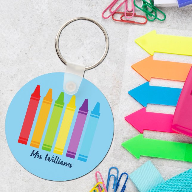 Cute Custom Teacher Crayon Back to School Monogram Key Ring (Creator Uploaded)