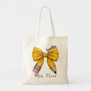 Cute Custom Teacher Pencil Bow Appreciation Gift Tote Bag