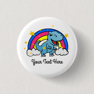 Cute Custom Text Blue Dinosaur Rainbow 3 Cm Round Badge