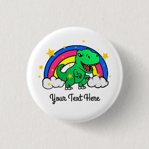 Cute Custom Text Green Dinosaur Rainbow 3 Cm Round Badge